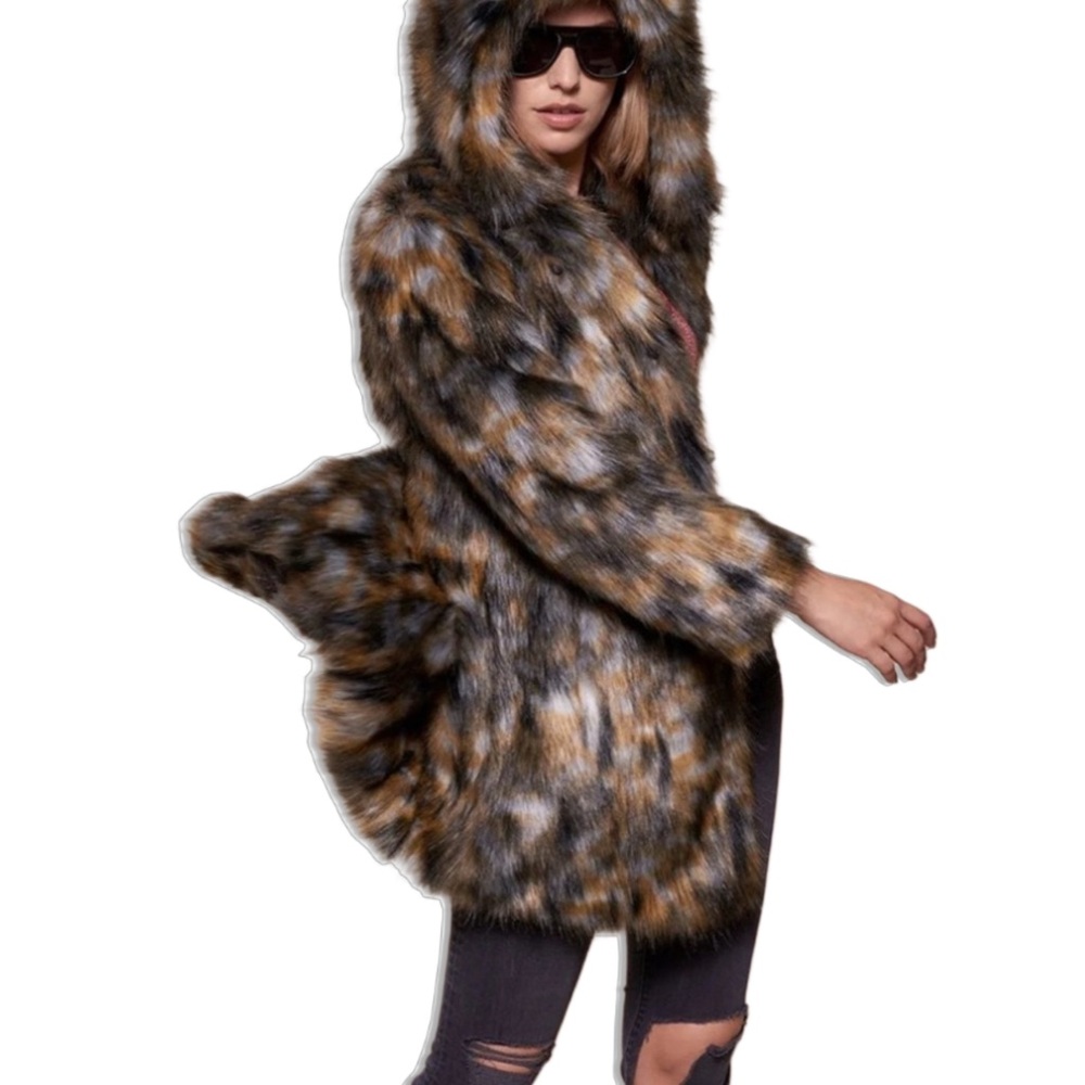 SpiritHoods Collectors Edition - Brindle Wolf Hooded Faux Fur Coat
